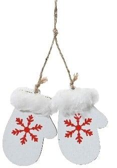 Hanger Houten Wanten Wit met Rood per stuk