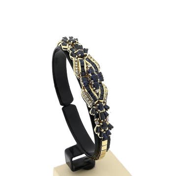 Gouden omega schakelarmband met saffieren en diamanten; 0..., Handtassen en Accessoires, Armbanden, Gebruikt, Ophalen of Verzenden
