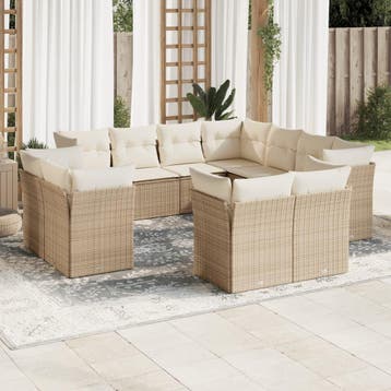 vidaXL 11-delige Tuinset met kussens poly rattan beige, Verzenden, Nieuw, Tuinset