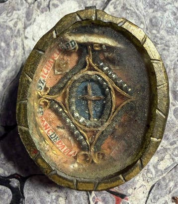 Reliekhouder - Brons, Glas, Textiel - 1750-1800 - Heilige, Antiek en Kunst