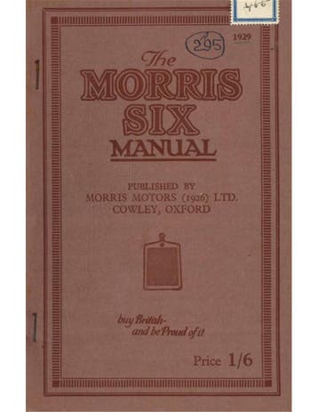 1929 MORRIS SIX INSTRUCTIEBOEKJE ENGELS