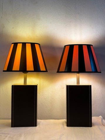 Tafellamp - Leder, Chroom, Staal, kunststof - Twee