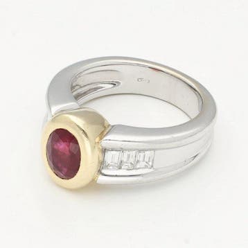 Bague - 18 carats Or blanc, Or jaune - Diamant - rubis