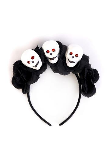 KIMU® Haarband Skull Zwarte Rozen Skelet Bloemen Diadeem Doo, Ophalen of Verzenden