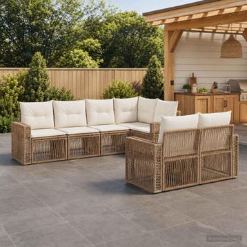 vidaXL Tuinbank Set 7 st 7-Aantal zitplaatsen Beige en Crème, Verzenden, Nieuw