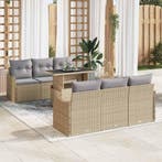 vidaXL Tuinbank Set met kussen 7 pcs Beige Poly rattan, Verzenden, Nieuw