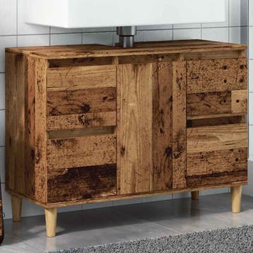 vidaXL Wastafelkast 80x33x60 cm bewerkt hout oud houtkleurig, Verzenden