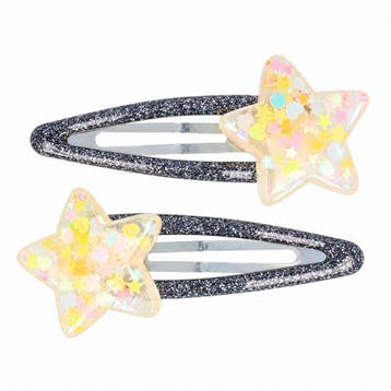 Haarspeld Klikklak 5cm - Ster - Glitter - Grijs - 2 Stuks