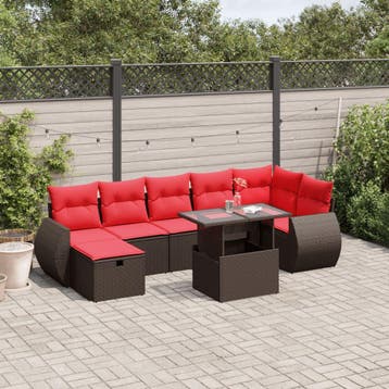 vidaXL 8-delige tuinbankset met kussens, bruin polyrotan, Verzenden, Nieuw
