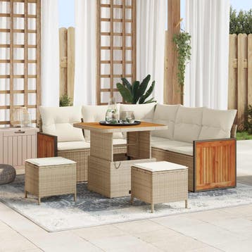 vidaXL Tuinbank Set 8 st 8-Aantal zitplaatsen Beige en Crème, Verzenden, Nieuw