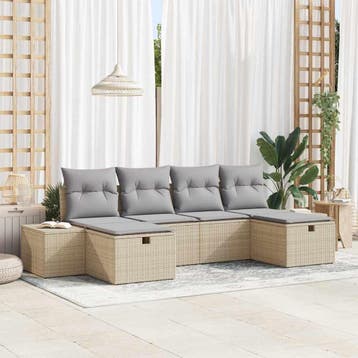 vidaXL Tuinbank Set 6 st Beige poly rattan, Verzenden, Nieuw