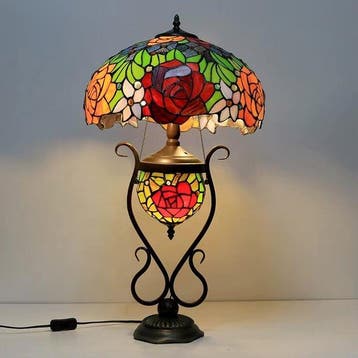 Tafellamp - Tiffany-stijl lamp - Glas-in-lood - XXL Rosas