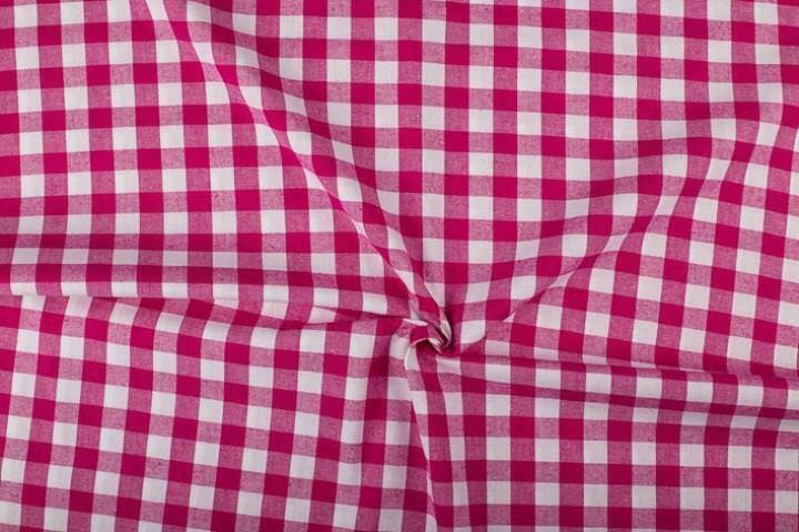 Geruite stof fuchsia wit geruit - 18mm geruit, Hobby en Vrije tijd, Stoffen en Lappen, 120 cm of meer, 200 cm of meer, Roze, Nieuw