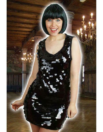 Glitter party jurk zwart met grote pailletten, Ophalen of Verzenden