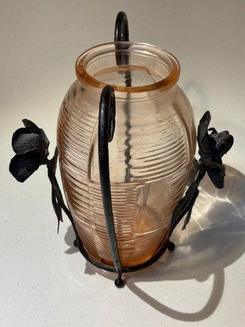 Vaas - Art Deco Glas en Smeedijzer, Antiek en Kunst, Antiek | Glaswerk en Kristal