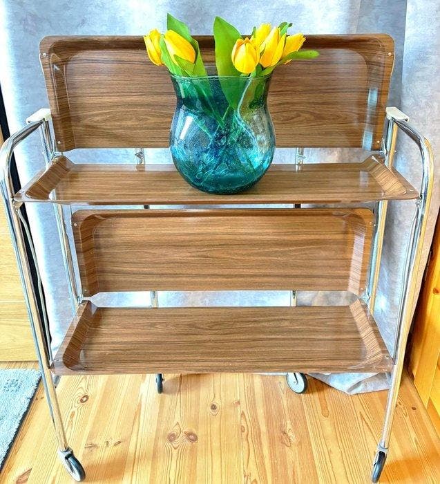 Serveerwagen - opklapbare Servierwagen - Hout (Pagholz),, Antiek en Kunst, Kunst | Designobjecten