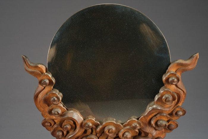 Miroir à main  (e’kakami) sur un socle laqué - Bois, En, Antiquités & Art, Antiquités | Autres Antiquités