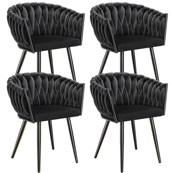 tectake Set eetkamerstoelen Astano fluweel, knoopdesign - zw, Maison & Meubles, Chaises, Envoi