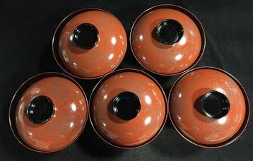 Set of 5 Vintage Japanese Lacquerware Bowls with Lids -