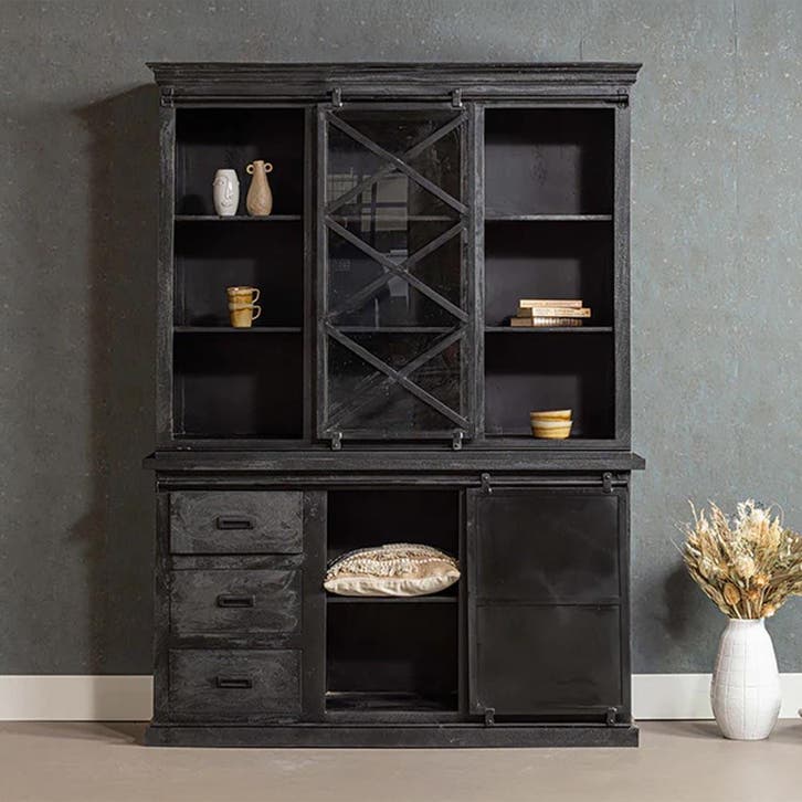 Buffetkast Mangohout Milan 140 X Zwart, Maison & Meubles, Armoires | Buffets, Envoi