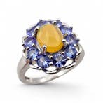 Zonder minimumprijs - Ring Zilver - Opaal, Tanzaniet