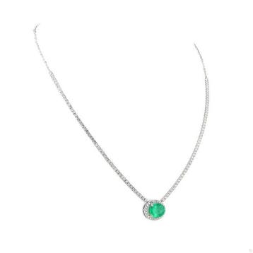 Halsketting - 14 karaat Witgoud - 4.64ct. tw. Smaragd -, Nieuw