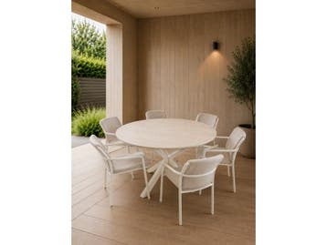 Veiling - Flora outdoor set 6 stoelen + 1 tafel 140Ø - Crem, Nieuw