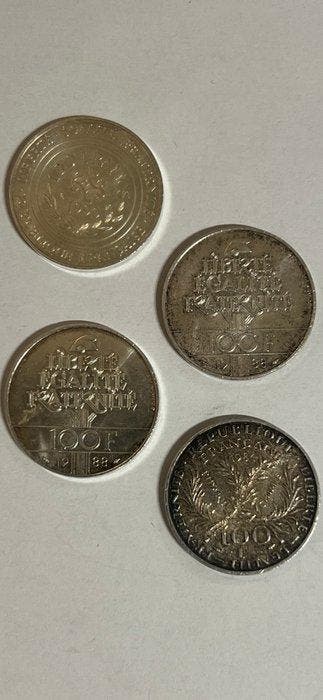 France. 100 Francs 1984/1990 (lot of 4 silver coins) (Sans