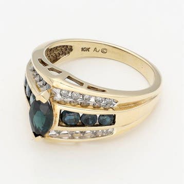 Ring - 10 kt. Geel goud - Diamant - Saffier