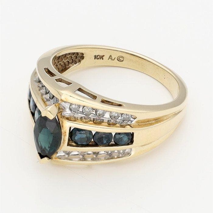 Ring - 10 kt. Geel goud - Diamant - Saffier, Bijoux, Sacs & Beauté, Bagues