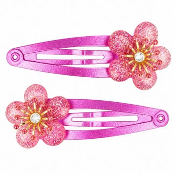 Haarspeld Klikklak 5cm - Bloem - Glitter Steentjes - Roze -, Nieuw