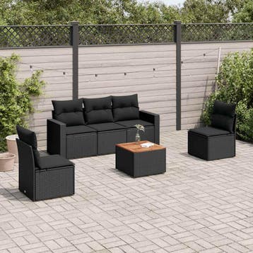 vidaXL 6-delige Loungeset met kussens poly rattan zwart, Verzenden, Loungeset