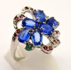 Zonder minimumprijs - Ring 925 zilver - blauwe saffier,, Handtassen en Accessoires, Ringen, Nieuw