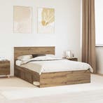 vidaXL Bedframe Ambachtelijk Eiken 135 x 190 cm Massief, Verzenden