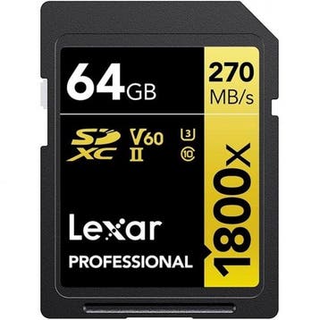 Lexar Professional SDXC 64GB BL 1800X UHS-II V60 Gold, TV, Hi-fi & Vidéo, Photo | Cartes mémoire, Ophalen of Verzenden