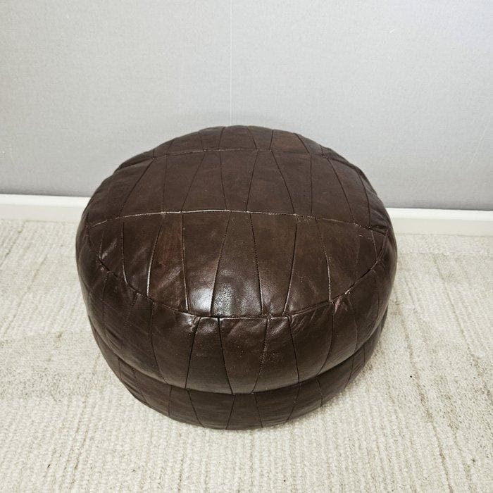 Poef - Patchwork - Leder, Antiquités & Art, Art | Objets design