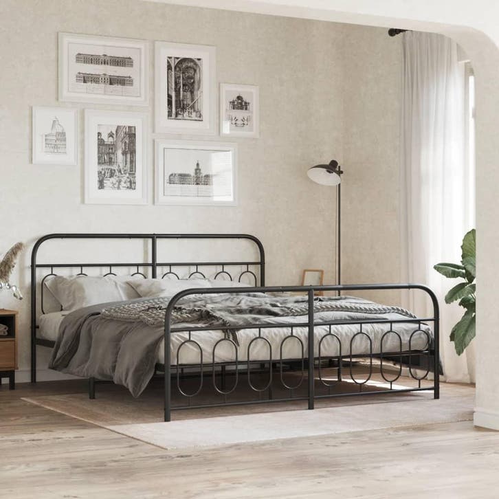 vidaXL Bedframe met hoofd- en voeteneinde metaal zwart, Huis en Inrichting, Slaapkamer | Bedden, Nieuw, Verzenden