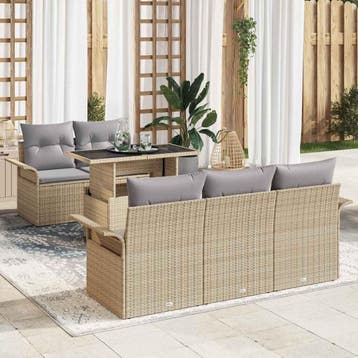 vidaXL Tuinbank Set 6 st Beige [Synthetisch]: Poly Riet, Verzenden, Nieuw