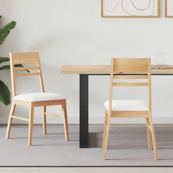 vidaXL Eetstoelen 2 st Massief Rubberhout Natuurlijk en wit, Verzenden, Nieuw