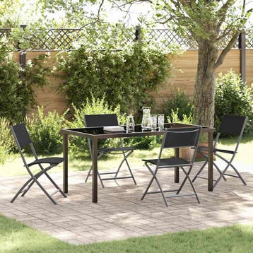 vidaXL Tuin Eettafel Set 5 pcs Zwart Gepoedercoat staal, Verzenden, Nieuw