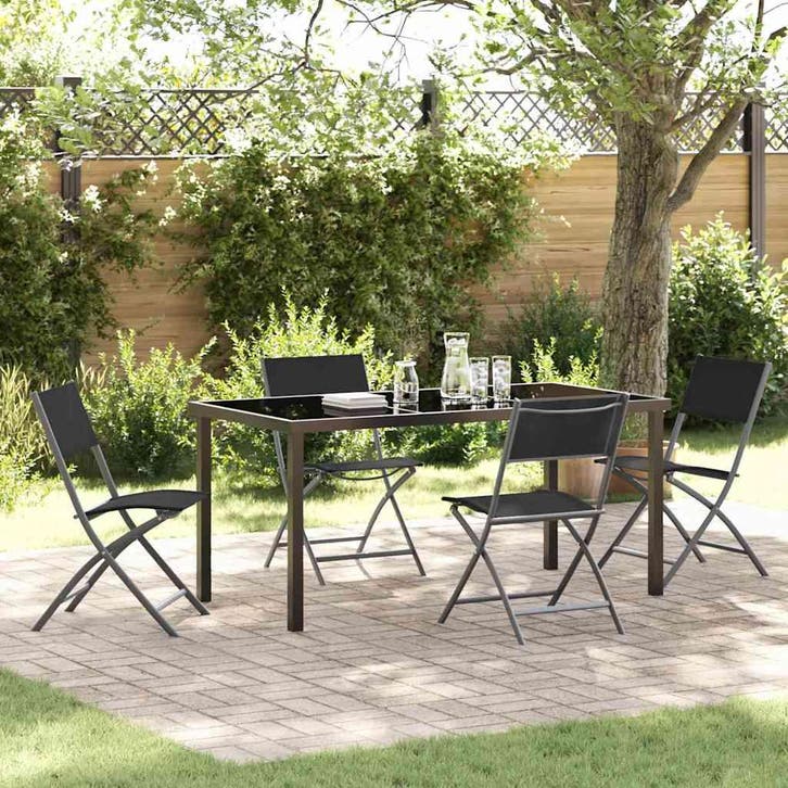 vidaXL Tuin Eettafel Set 5 pcs Zwart Gepoedercoat staal, Jardin & Terrasse, Ensembles de jardin, Envoi
