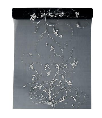 Zwarte Organza Stof Zilveren Bloemen 36cm 9m, Hobby en Vrije tijd, Verzenden, Nieuw