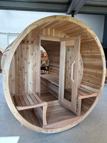 Barrel sauna | Houtgestookte of elektrische buitensauna, Ophalen of Verzenden, Nieuw, Fins of Traditioneel, Complete sauna