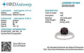Ring - 14 karaat Witgoud - 2.71ct. tw. Granaat - Diamant -, Handtassen en Accessoires, Ringen, Nieuw