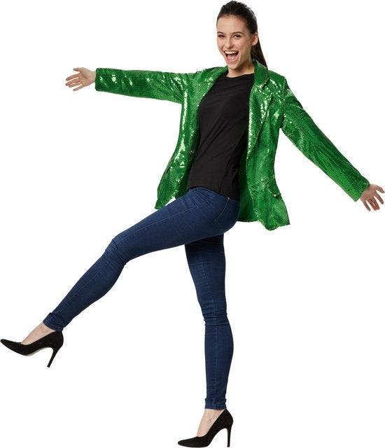 2dekans | Dressforfun Paillettenjas dames groen XXL -, Kinderen en Baby's, Carnavalskleding en Verkleedspullen, Ophalen of Verzenden