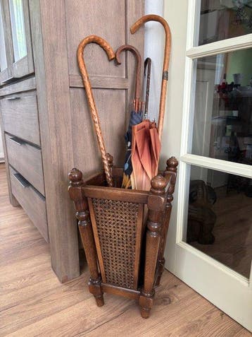 Paraplustandaard/rek - Eik, Rattan, Metaal