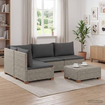 vidaXL 5 st Rieten Loungeset met Kussens GENDT Natuurlijk, Verzenden, Nieuw