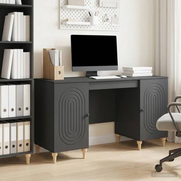 vidaXL Bureau Zwart 142,5 x 50 x 75 cm Bewerkt hout, Huis en Inrichting, Verzenden, Nieuw