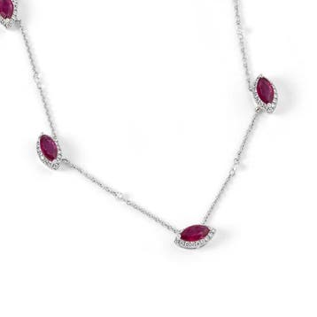 Halsketting - 14 karaat Witgoud - 3.10ct. tw. Robijn -