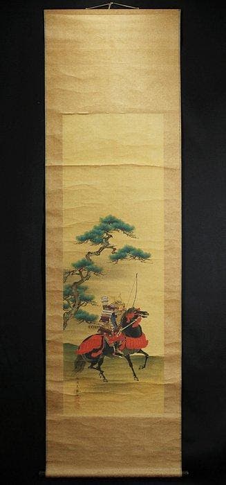 Musha-e (Pine tree and Archer Samurai) - With signature, Antiek en Kunst
